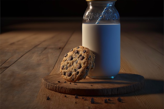 galletas y leche en leña