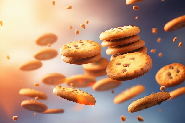 Las galletas levitan en resplandor