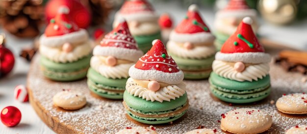 Galletas de macarrón festivas en forma de gnomo navideño