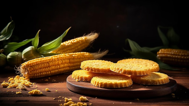 Foto galletas de maíz: una fusión de dulce y salado con un exterior dorado y crujiente y un centro suave y mantecoso.