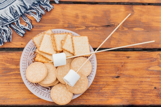 Galletas y malvaviscos para freír en palitos Smores