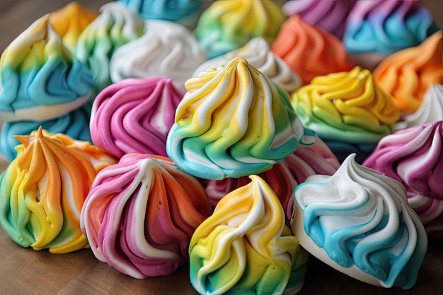 Galletas de merengue arcoíris con diferentes colores y sabores de glaseado creadas con ai generativo