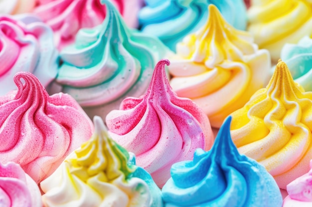 Las galletas de merengue coloridas y aireadas