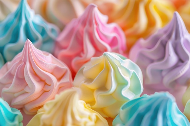 Las galletas de merengue coloridas y aireadas