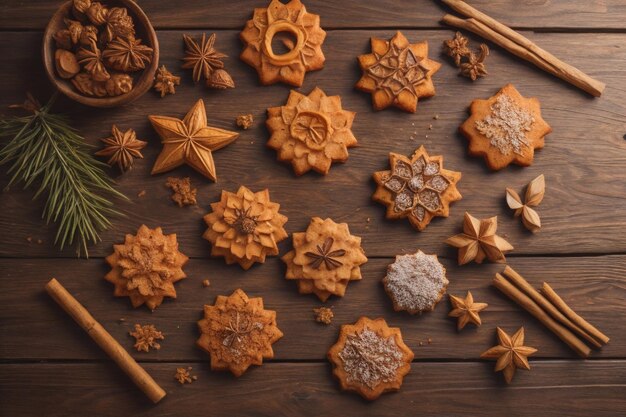 Las galletas en una mesa de madera Vista superior ai generativa