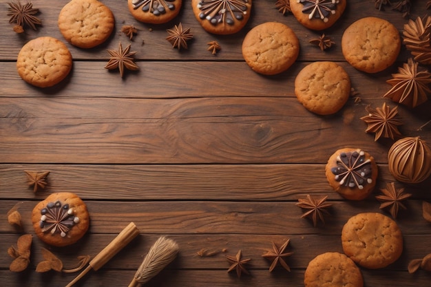 Galletas en una mesa de madera Vista superior a la generativa