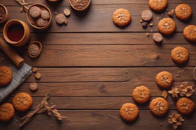 Galletas en una mesa de madera Vista superior a la generativa