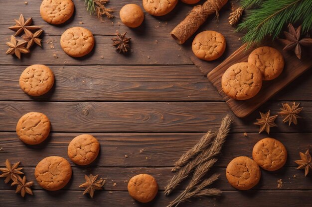 Galletas en una mesa de madera Vista superior a la generativa