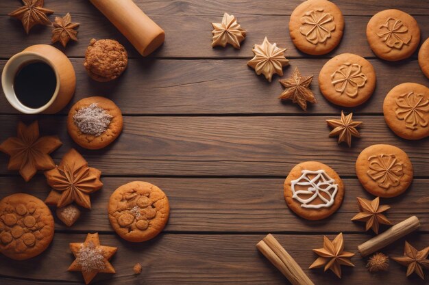 Galletas en una mesa de madera Vista superior a la generativa