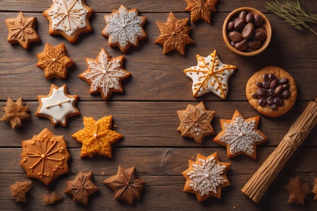 Galletas en una mesa de madera Vista superior a la generativa