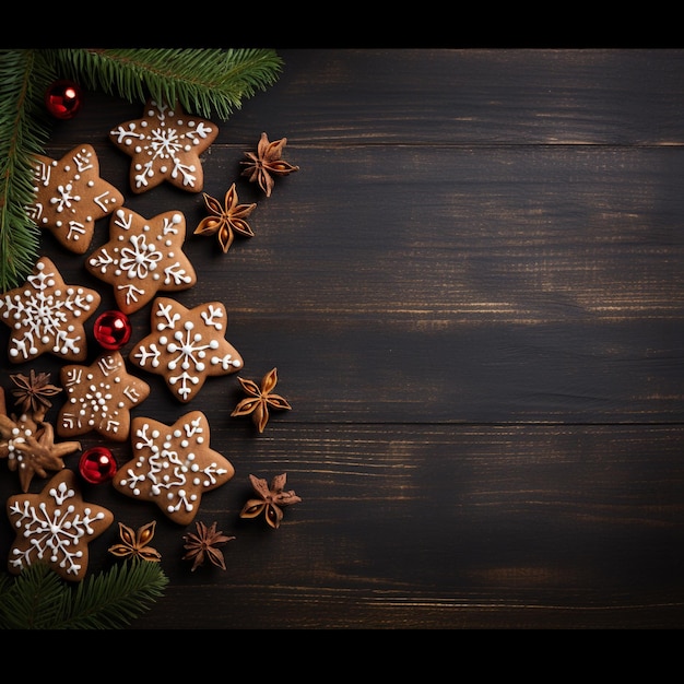 Foto galletas de navidad en fondo de madera