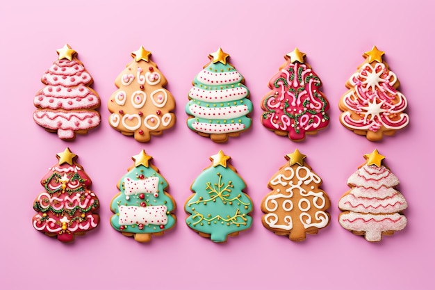 Galletas de Navidad sobre fondo rosa