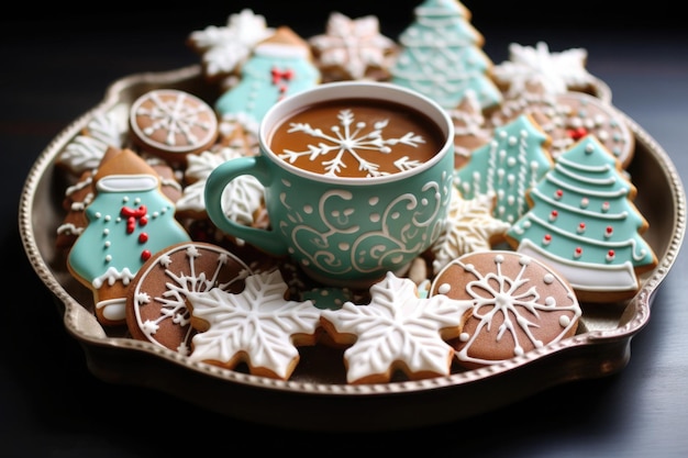 Galletas navideñas y chocolate caliente para una celebración acogedora Galletas de jengibre caseras generadas por IA