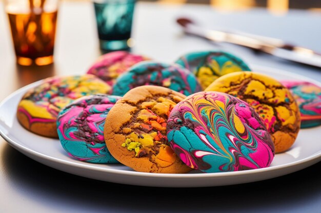 Foto galletas con paisajes comestibles pintados a mano montañas océanos, etc.