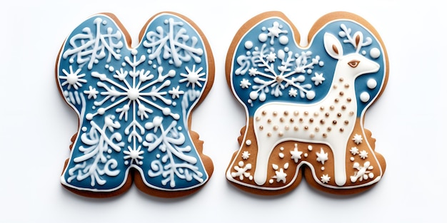 Foto galletas de pan de jengibre en una superficie blanca y un fondo blanco galletas de pan de jengibre festivo gingerbre