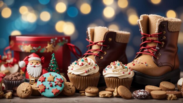 Galletas y pastelitos de San Nicolás sobre fondo bokeh