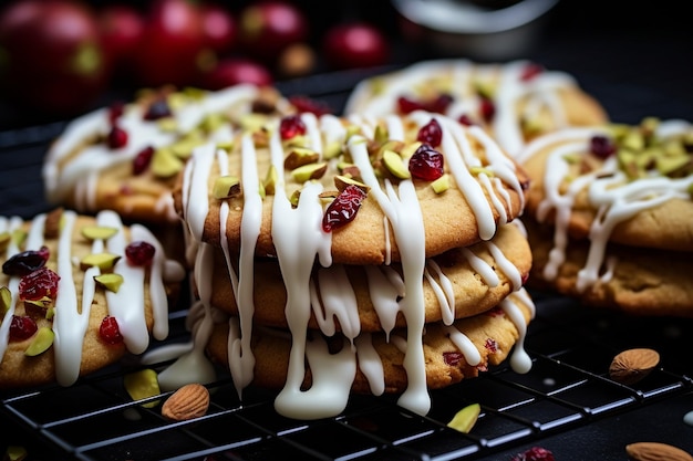 Galletas de pistacho de naranja de arándano con chocolate blanco