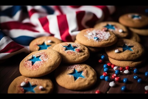 Foto galletas recién horneadas bandera estadounidense