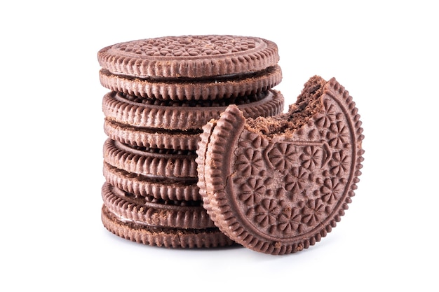 Galletas redondas con relleno aislado en blanco, trazado de recorte