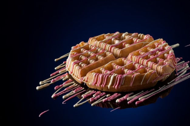 Galletas redondas sobre un fondo oscuro con reflejo