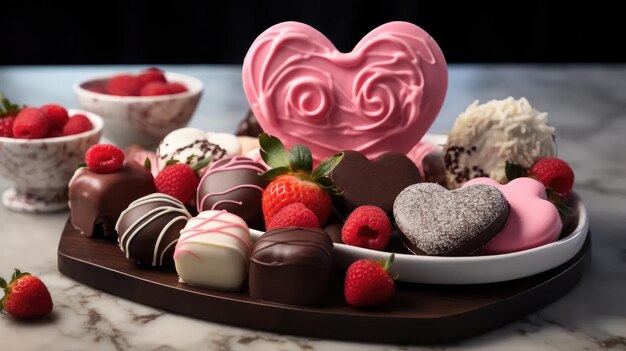 Foto galletas rojas y blancas en forma de corazón concepto de amor