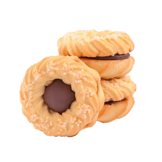 Galletas sándwich de mantequilla con forma de anillo con relleno de crema de chocolate espolvoreado con azúcar