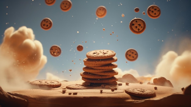 Las galletas simples volando en movimiento de parada