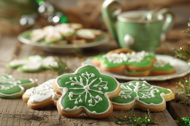 Galletas temáticas del Día de San Patricio con diseños de trébol