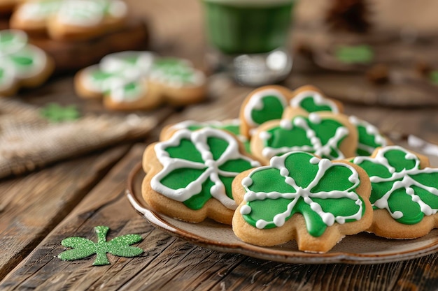 Galletas temáticas del Día de San Patricio con diseños de trébol