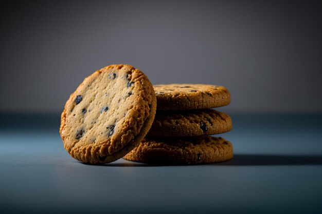 Galletas con trocitos de chocolate aislado sobre fondo gris