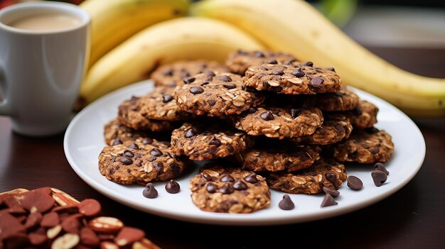 Foto galletas con trozos de chocolate de plátano