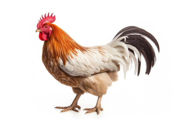 Foto la gallina astuta en el fondo blanco