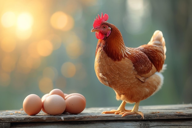 gallina incubando los huevos huevos en la granja pollo y huevos