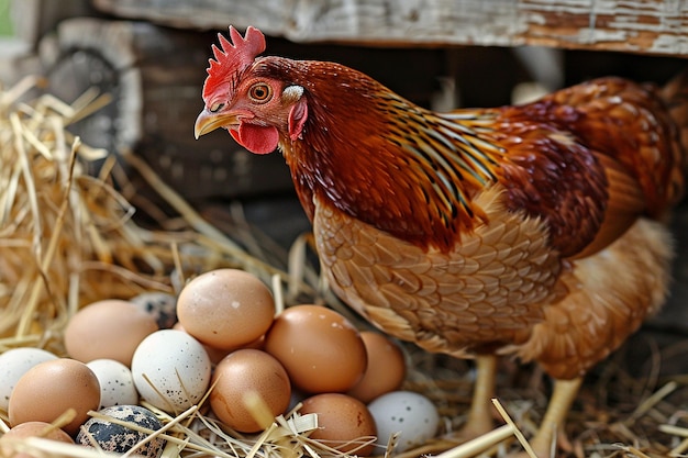 Una gallina meditando sobre sus huevos