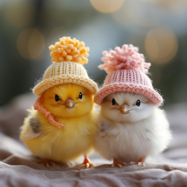 gallinas bonitas con pequeños sombreros divertidos