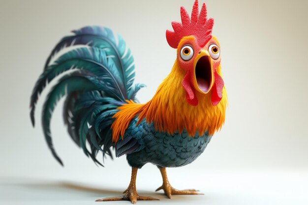 Foto el gallo está aislado en un fondo blanco ilustración 3d