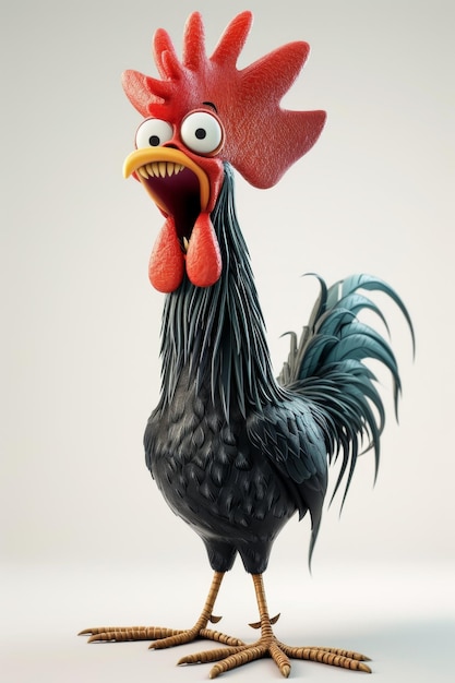 Foto el gallo está aislado en un fondo blanco ilustración 3d