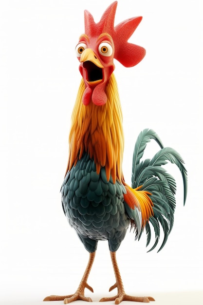 Foto el gallo está aislado en un fondo blanco ilustración 3d