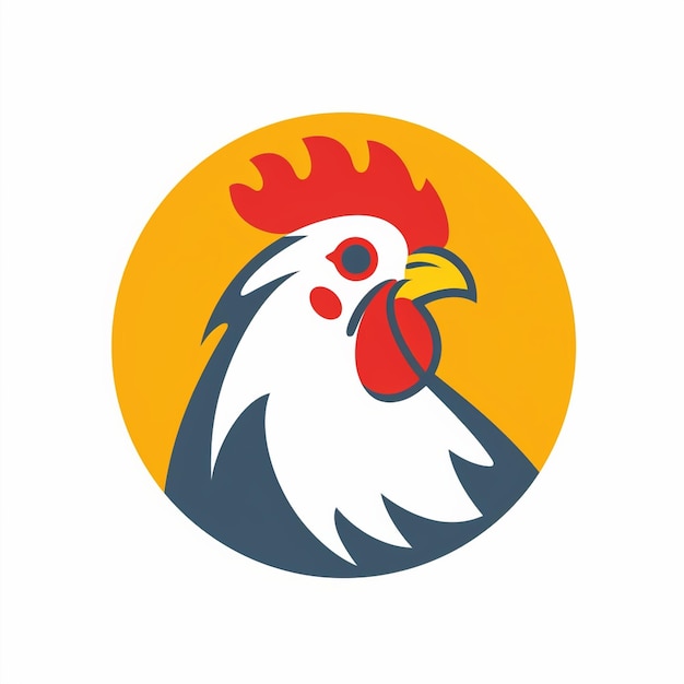 Un gallo con cara amarilla y cara roja está en un círculo.