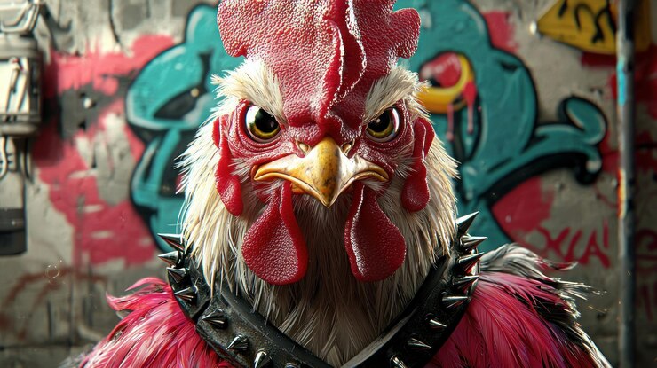 El gallo enojado con una actitud punk rock