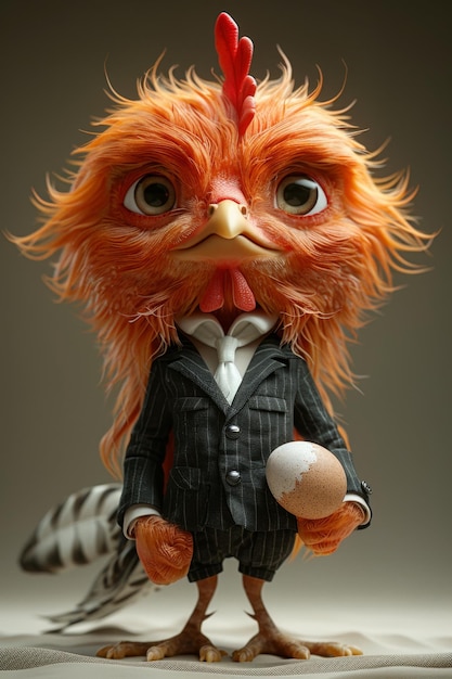 El gallo es un hombre de negocios con un huevo ilustración 3D