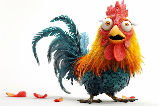 El gallo está aislado en un fondo blanco ilustración 3D