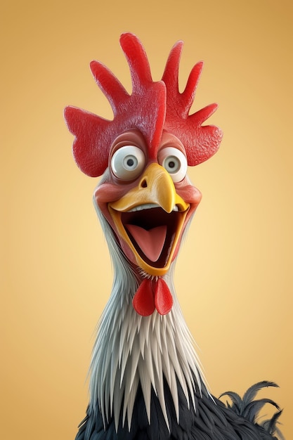 Foto un gallo en un fondo aislado naranja ilustración 3d