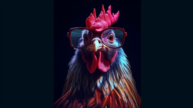 Gallo con gafas de sol con espacio para copiar IA generativa