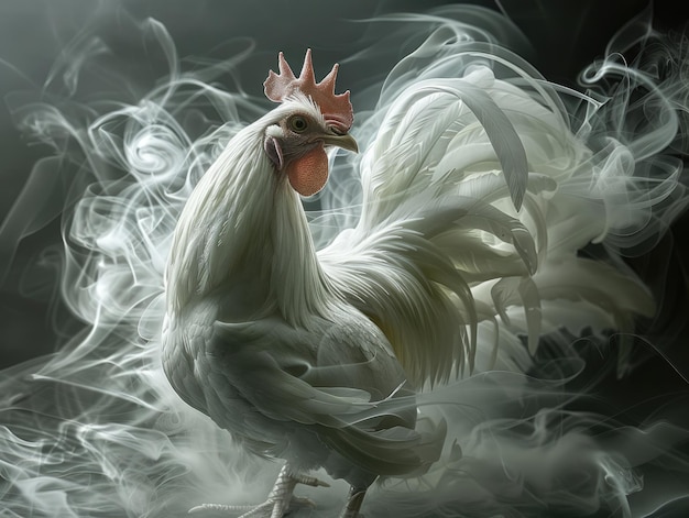 Un gallo hecho de humo de acuerdo con el signo zodiacal chino de los 12 animales del zodiaco