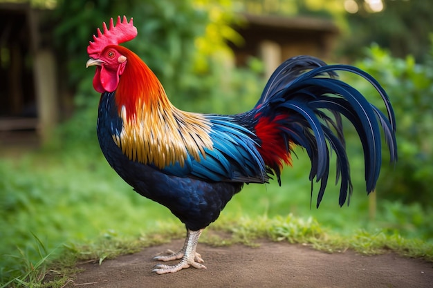 Foto gallo macho de colorido en libertad