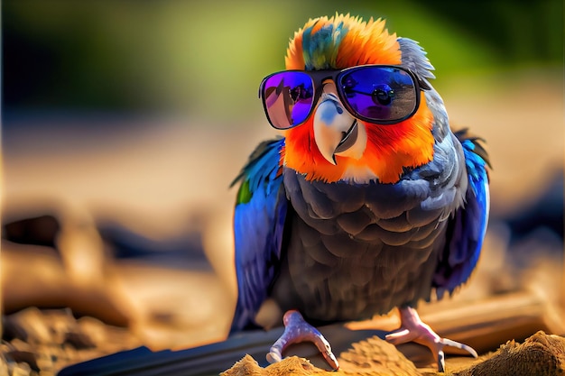 Gallo naranja divertido de dibujos animados con gafas de moda