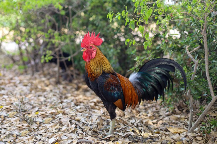 El gallo de pelea en la granja de la naturaleza del jardín en Tailandia