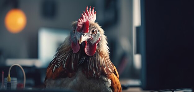 Foto un gallo con plumas rojas y una cabeza roja