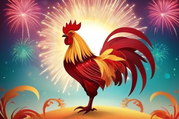 El gallo rojo ardiente símbolo del año nuevo oriental 2017 el sol en color brillante